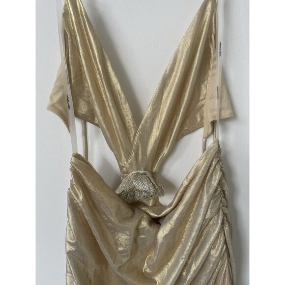 Jaded London Vida Maxi Dress Metallic Gold Cut-Out Halter Gown NWT Size US 4 - Picture 8 of 9
